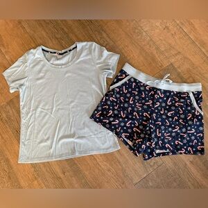 LuLaRoe Light Blue and Navy Pajama Set with Candy Cane Print